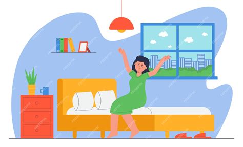 Free Vector Woman Waking Up In Morning Flat Vector Illustration