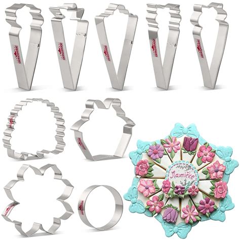 Keniao Flower Floral Plate Cookie Cutter Set For Mother S Day 9 Pieces