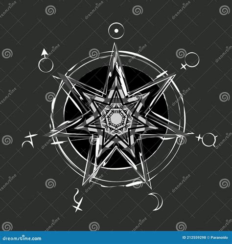 Planetary Ritual Of The Gold Heptagram Vector Isolated On Black