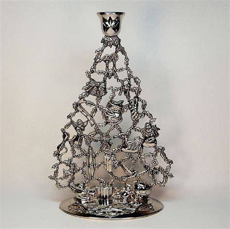 Silver Plate Christmas Tree Candle Holder Openwork Holiday Images