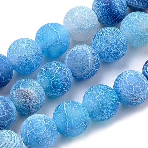 Matte Blue Effloresce Agate Gemstone Round Beads Grade A Sold By 15