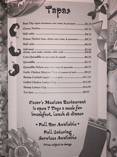 Mexican food is very popular in every household because it's great for your typical appetizer, quick breakfast, lunch or dinner, or even if serving to large groups of people. Online Menu of Oscars Mexican Restaurant Restaurant ...