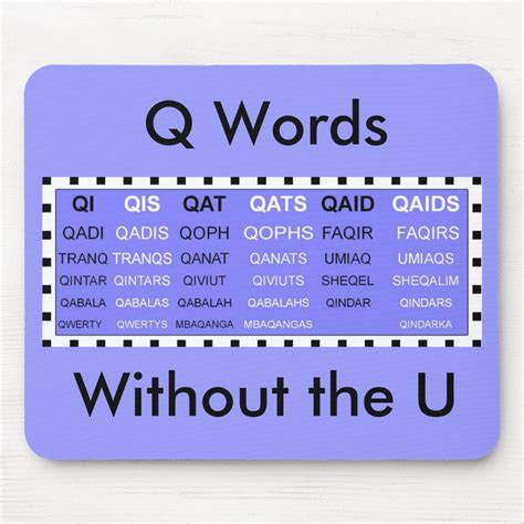 Q Words Without The U Mousepad Zazzle Best Scrabble Words Scrabble