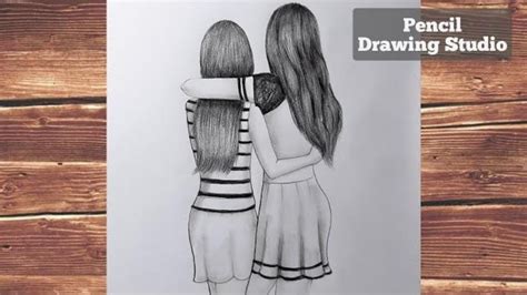 Best Friends Pencil Sketch Tutorial How To Draw Two Friends Hugging