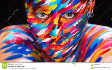 Portrait Of The Bright Beautiful Girl With Art Colorful Make Up And