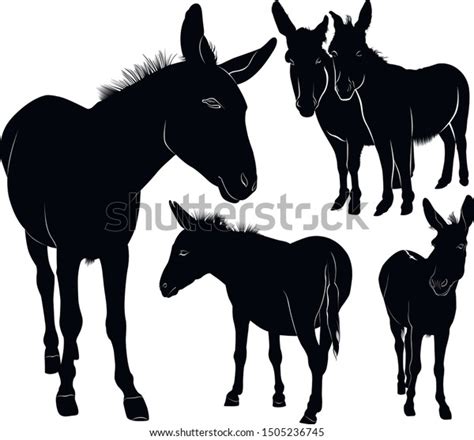 Set Donkeys Silhouettes Vector Isolated On Stock Vector Royalty Free