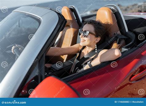 Woman Driving A Cabriolet On A Summer Time Stock Image Image Of Adult