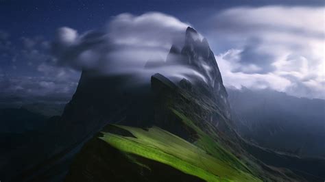 1920x1080 Resolution Cloudy Green Mountain Peak 1080p Laptop Full Hd