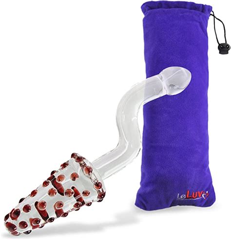 Leluv Dildo Nubby Glass Red Anal Juicer Spinner Butt Plug Bundle With Premium Padded