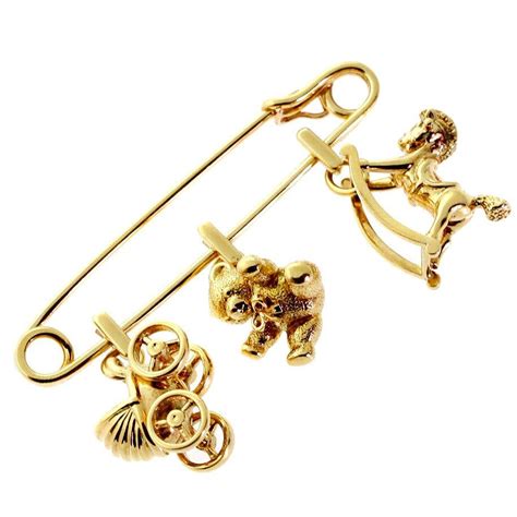 Cartier Gold Safety Pin Charm Brooch For Sale At 1stdibs