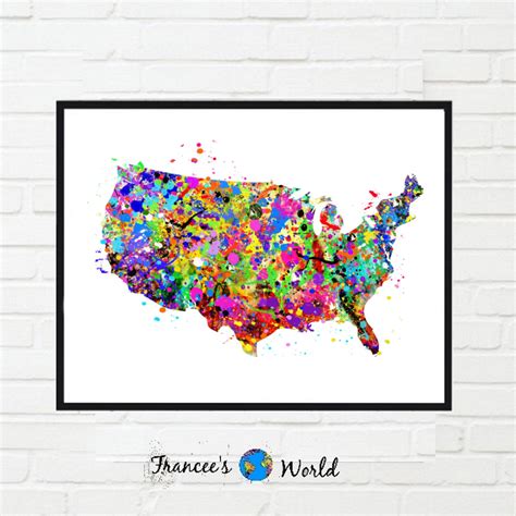 United States Map Printable Watercolor America Home Decor Usa Etsy