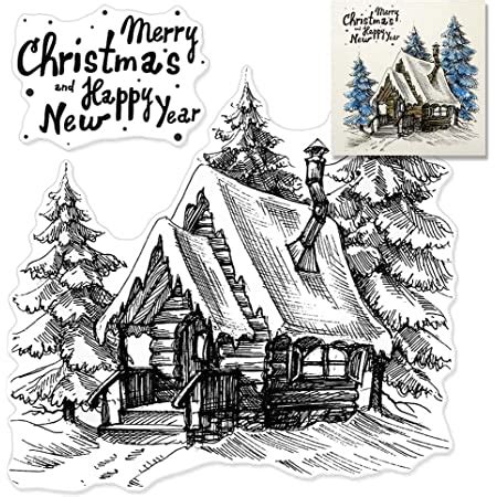 LANGFON Christmas House Background Clear Stamps Card Making Decorative Xmas Theme Blessing Words