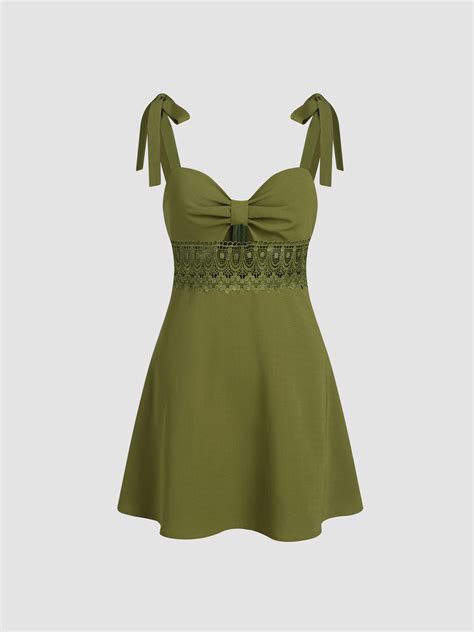 Solid Lace Cut Out Knotted Cami Short Dress Cider
