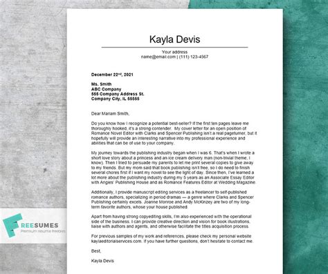 Publishing Cover Letter Examples