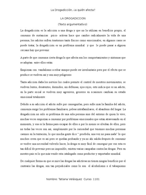 Texto Argumentativo Drogas Sociedad