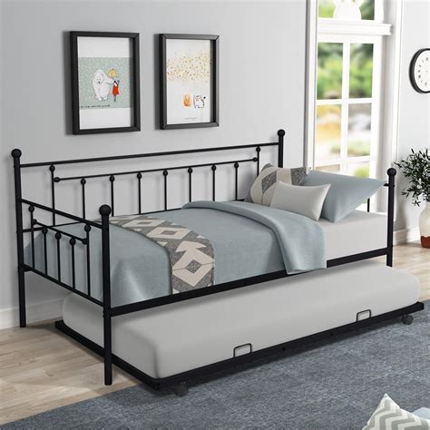 Daybed W Trundle Included Twin Trundle Bed Frame W Metal Slat