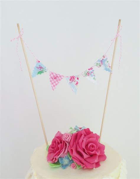 Cath Kidston Personalised Bunting Cake Topper Handmade Roses Buds