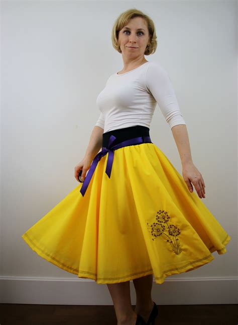Yellow Full Circle Skirt For Women Embroidered Skirt Summer Skirt