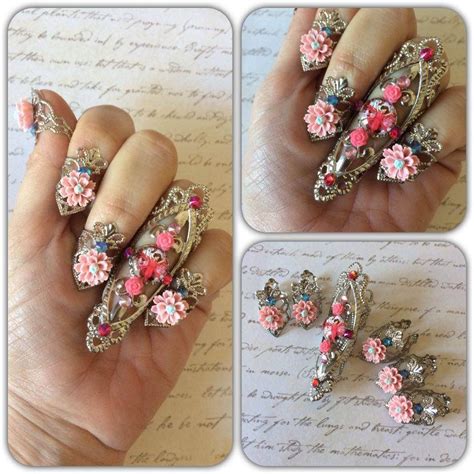 Fairy Nail Ring Set Claws Flower Nail Rings Exaggerate Nail Etsy Flower Nails Nail Ring Nails