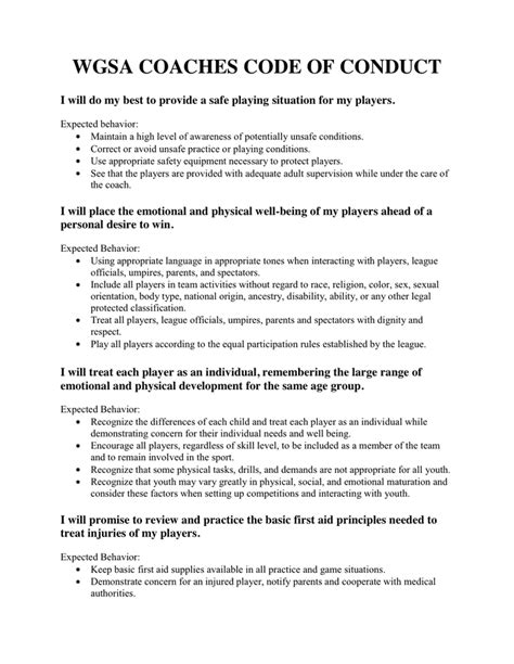 Coaches Code Of Conduct In Word And Pdf Formats