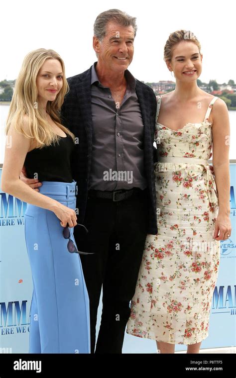 Amanda Seyfried Pierce Brosnan And Lily James During The Mamma Mia