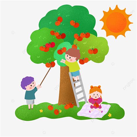 Apple Picking Png Picture Cartoon Style Children Are Excited To Pick