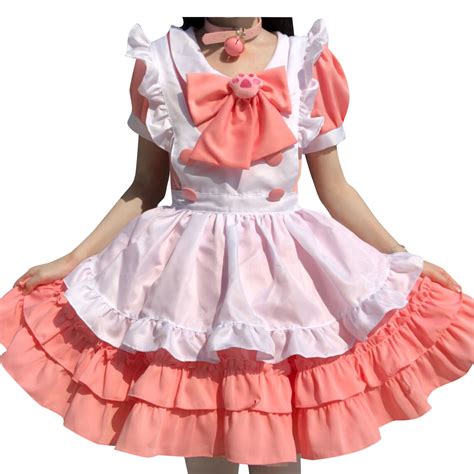Maid Cosplay Costume Lolitafashion Dress Pink Maid Outfit Etsy