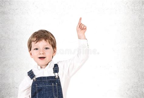 Adorable Little Boy Pointing Upwards Mock Up Stock Image Image Of