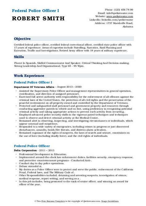 Federal Police Officer Resume Samples Qwikresume