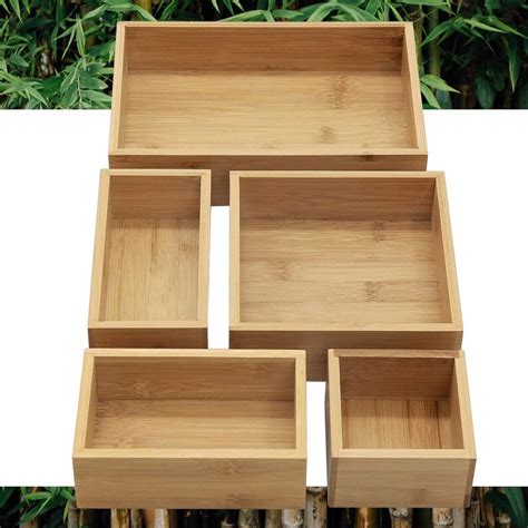 5 Piece Bamboo Drawer Organizer Set Multi Use Storage Box Etsy