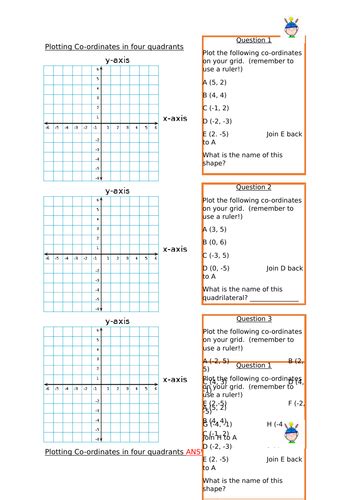 Plotting Coordinates In 4 Quadrants Worksheet With Answers Teaching