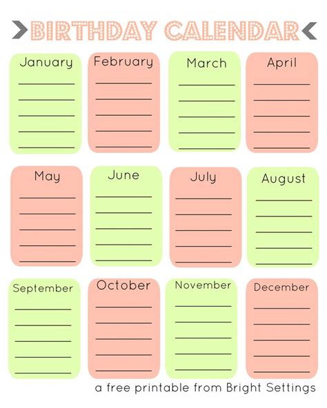 Printablebirthdaycalendar Birthday Calendar Free Calendar Template