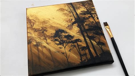 Gold Forest Easy Acrylic Painting Step By Step For Beginners