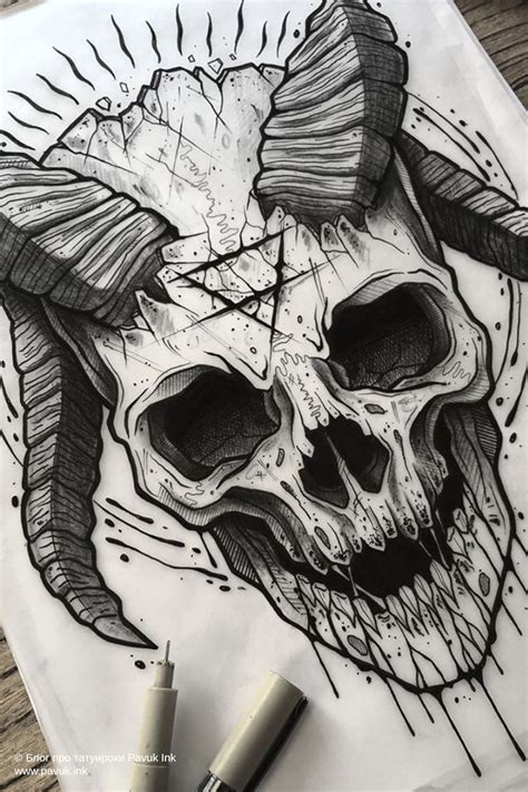 Эскиз тату череп с рогами Блог про татуировки K Skulls