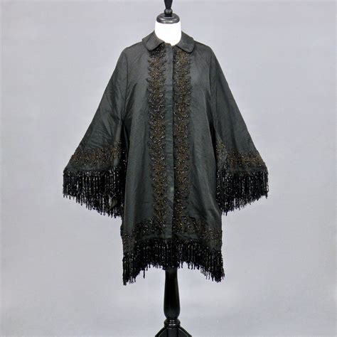 1870s 1880s Victorian Beaded Dolman Sleeve Mantel Cape Evening Cloak