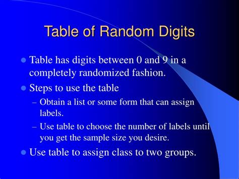 Ppt Table Of Random Digits Powerpoint Presentation Free Download