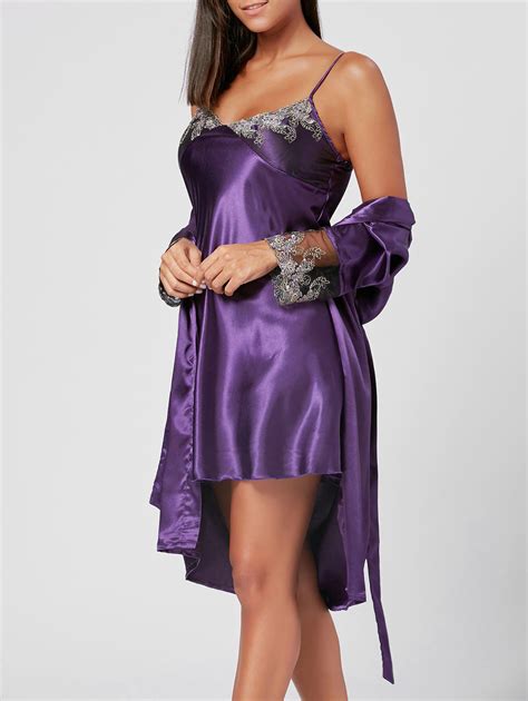 [27 off] satin slip pajamas dress with wrap robe rosegal