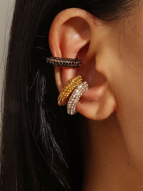 3pcs Rhinestone Decor Ear Cuff