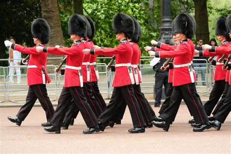 Trooping The Colour Ceremony London Uk Soldiers Marching In Unison