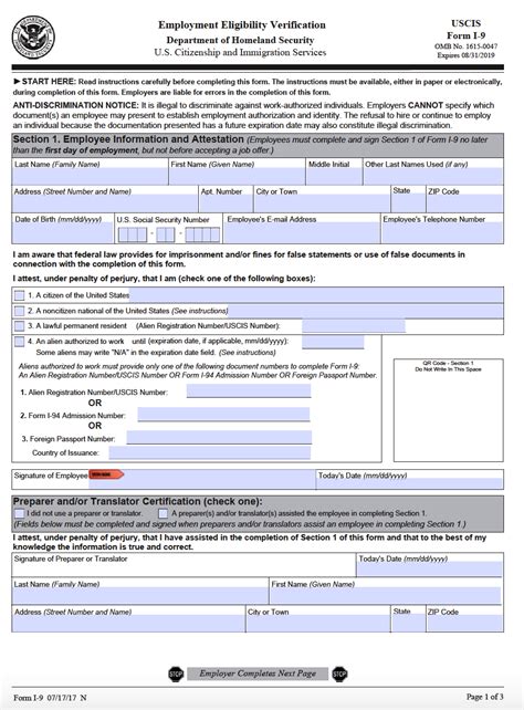 Printable Uscis Form I 9 Printable Forms Free Online