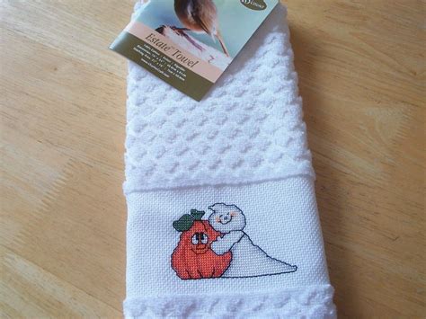 Charles Craft Finished Cross Stitch Kitchen Towel Halloween Ghost