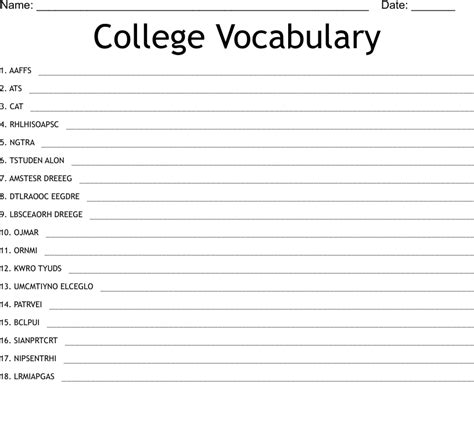 College Vocabulary Word Search Wordmint