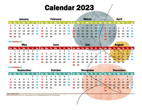 Free Printable 2023 Calendar With Holidays Premium Template 2661