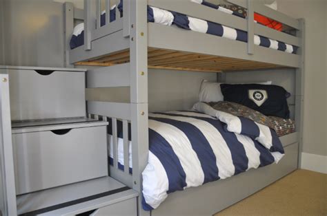 The most common stairs for bunk bed material is cotton. One Room Challenge: The Gray Bunk Beds Are In - House Updated