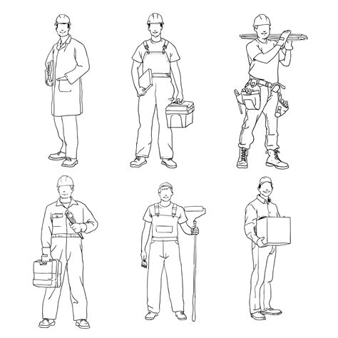 Collection Of Sketches Of Construction Workers 1082661 Vector Art At