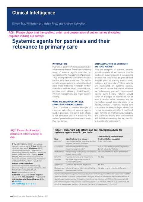Pdf Systemic Agents For Psoriasis And Their Relevance To Primary Care