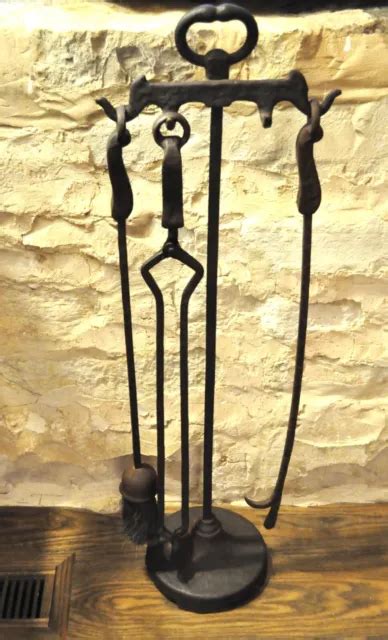 Antique Cahill Cast Iron Hammered Arts Crafts Fireplace Tool Set Missing Shovel 7500 Picclick