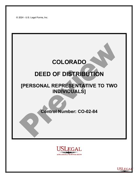 Colorado Deed Of Distribution Personal Representative Deed Colorado