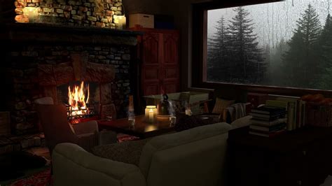 Cozy Cabin Ambience In A Rainy Forest Rain And Crackling Fireplace