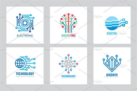 Digital Technology Vector Logo Set Branding And Logo Templates
